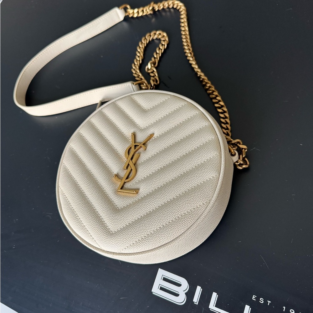 Yves Saint Laurent Ivory Chevron Crossbody Bag